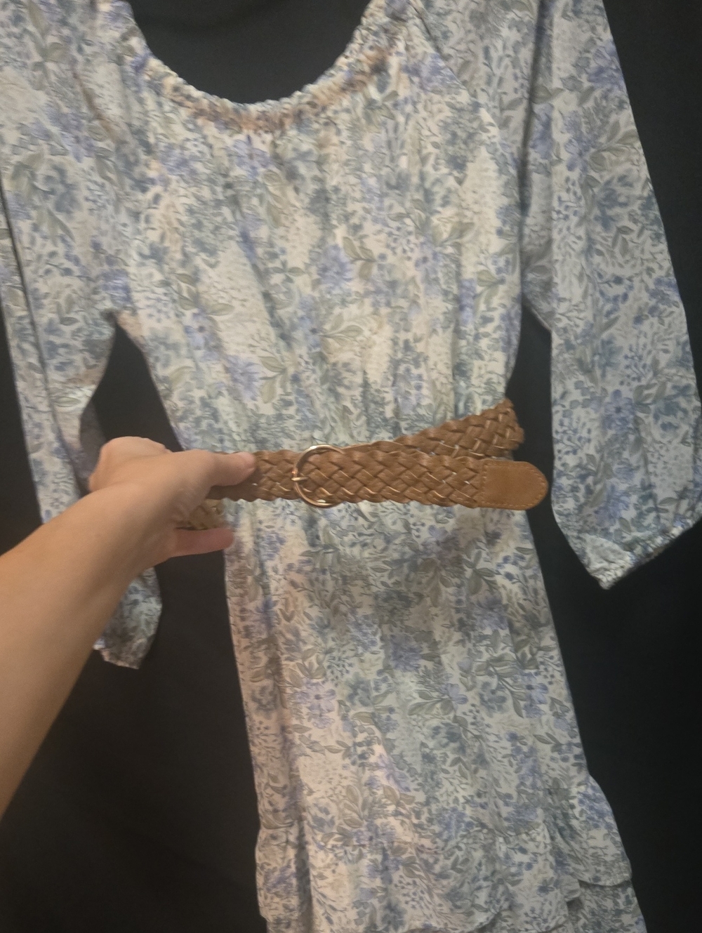 WallFlower Blue Floral Peasant Mini Dress M Belted Cottagecore